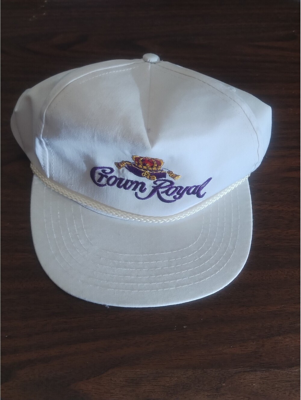Vintage Crown Royal Hat Cap Snap Back Mens One Size White Rope Logo Baseball